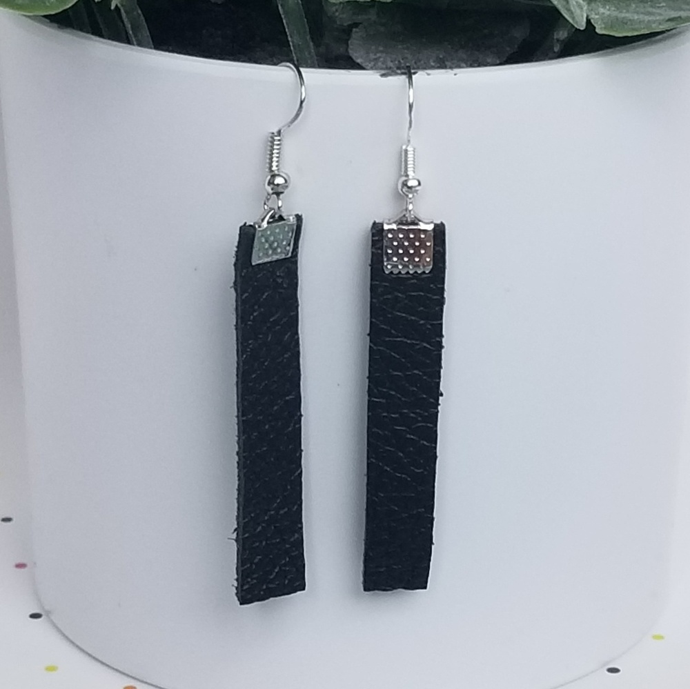 Handmade Black Leather Earrings